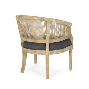 English Elm Christopher Knight Home® - Accent Chair French Country Rubber Wood Frame with Cane Webbing, Weathered Finish & Plush Foam Seat Charcoal N779P233048C