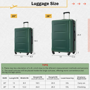 English Elm 2 Piece Abs Hard Shell Spinner Luggage Set with Tsa Lock Expandable Suitcases Green N732P198745F