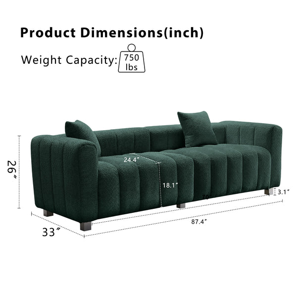 English Elm Multi-Position Sofa Modular Green with Ergonomic Cushions, Space-Saving Teddy Fabric, Durable Wood Frame W2795S00006