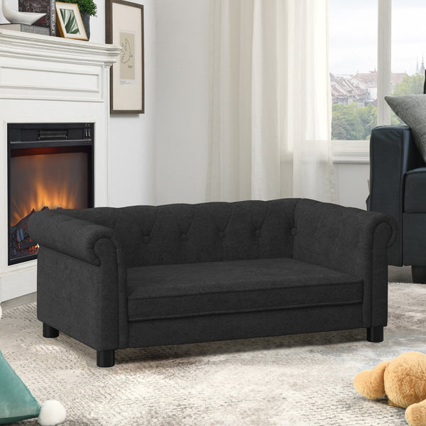 English Elm Elegant Elevated Rectangular Pet Bed for Medium to Large Dogs, Durable Linen Sofa, Modern Comfort 39x22.75x13.25 Black W487P272441