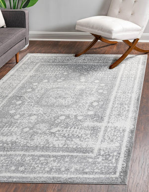 Unique Loom Rosso Cavalli Machine Made Border Rug Gray, Ivory 7' 10" x 10' 0"