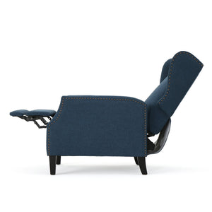 English Elm Christopher Knight Home® - Pushback Recliner Chair with Nailhead Trim and Wingback Design, Plush Fabric Comfort for Living Rooms Navy Blue 60760.00DBL