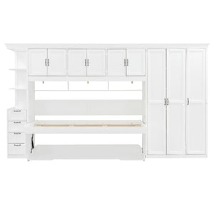 English Elm Twin Murphy Wall Bed with Integrated Desk Wardrobe and Storage Cabinet in White LP000767AAK