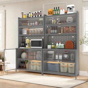 English Elm 73'' Tall 6-Tier Steel Pantry Cabinet with Flip Door & Pegboard, Adjustable Shelves, Anti-Tip Storage Grey W3387P306357