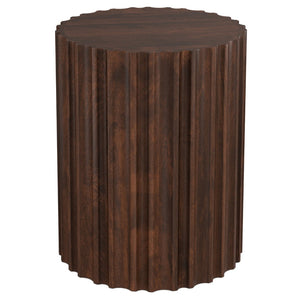 English Elm Rolf Solid Mango Wood Fluted Round Side Table Sculptural Walnut Accent Piece B136P420276