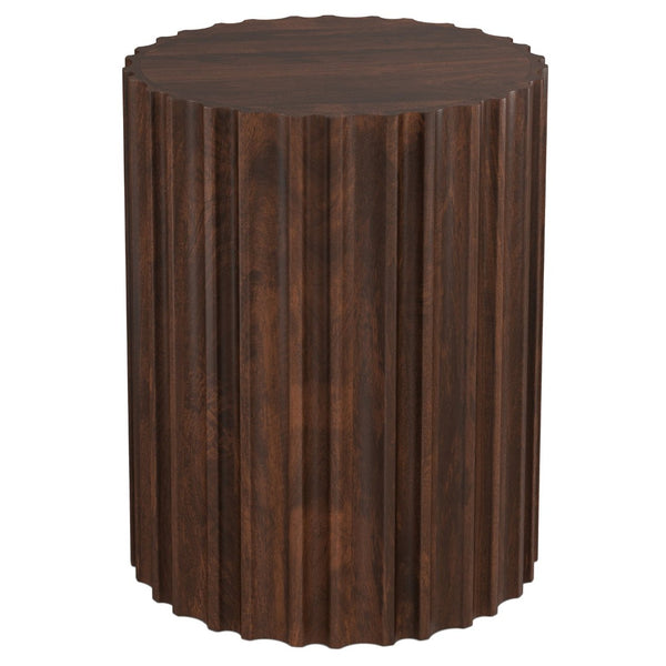 English Elm Rolf Solid Mango Wood Fluted Round Side Table Sculptural Walnut Accent Piece B136P420276