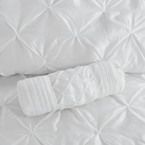 English Elm 7-piece Queen Tufted Pleated Comforter Set with Shams Bed Skirt Decorative Pillows White B035P463183