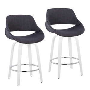 English Elm Fixed-height Swivel Counterstools White Wood Base Charcoal Seat Chrome Footrest Pair B202S01821
