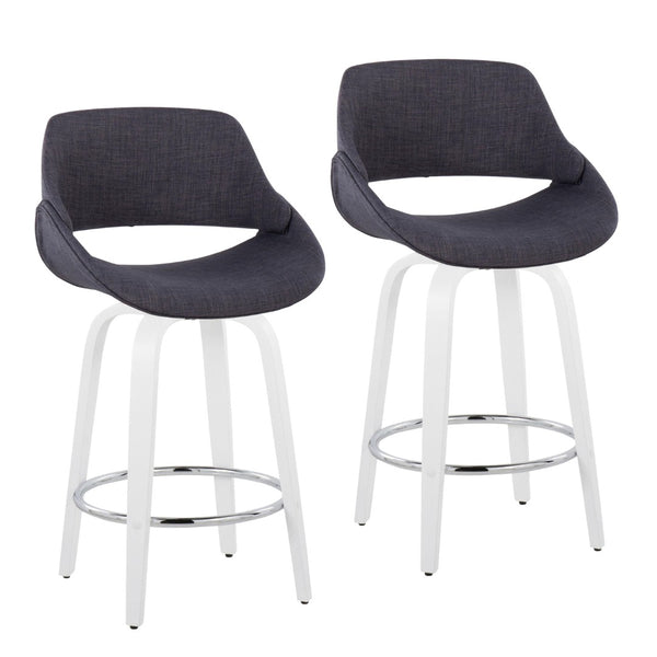 English Elm Fixed-height Swivel Counterstools White Wood Base Charcoal Seat Chrome Footrest Pair B202S01821