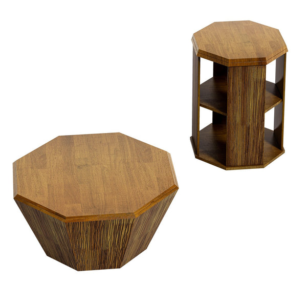 English Elm 31.5 Octagonal Black Rubber Wood Coffee Tables Set of Two – Stylish Living Room Accent, 110lb Capacity Natural W757P203143