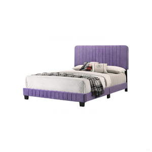 English Elm Stylish Velvet-Accented Queen Bed with Channel Tufting, Sturdy Wood Slats & Modern Timeless Design Purple 26.8 L x 65.8 W x 5 H B078107902