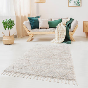 JLA Home Madison Park - Talas Plush Trellis Rug Cream — High-Pile Shag Diamond Pattern with Tassel Edges & Non-Slip Backing 84 L x 63 W x 0.75H ST35-0252