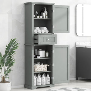 English Elm Tall Bathroom Storage Cabinet - Stylish Freestanding Organizer With Drawer & Adjustable Shelf In Grey N725P206890E-GIGA