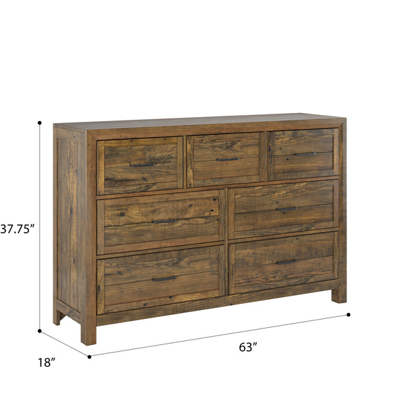 English Elm Wallace & Bay - Brown 7-Drawer Dresser Solid Reclaimed Wood, 66.5"L x 21.25"W x 41.25"H, Dovetail Drawers, Smooth Ball-Bearing Glides Durable Finish B361P384480