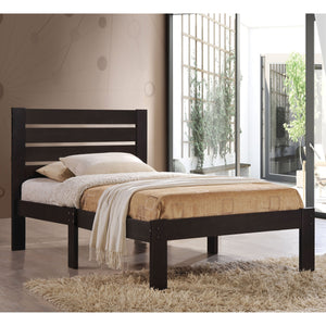 English Elm Espresso Queen Panel Bed with Slatted Headboard, Low Profile Footboard, Wood Slat Support System B062P186494