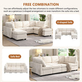 English Elm 103" Sectional Sofa Couch Sofa Bed U-Shaped Sofa With Two Movable Ottoman and Three Usb Ports For Living Room, Beige