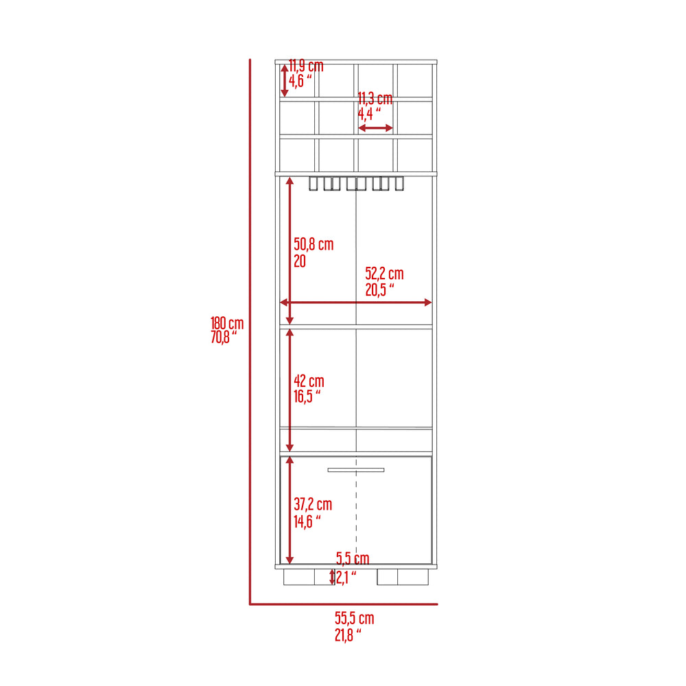 English Elm Marsella Corner Bar Cabinet with 12-Bottle Wine Rack, Cup Holder & Drawer in Light Oak Finish B200S00408