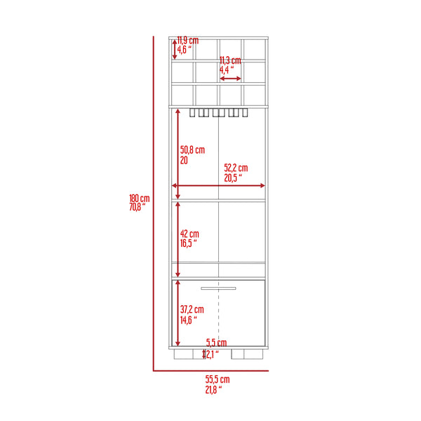 English Elm Marsella Corner Bar Cabinet with 12-Bottle Wine Rack, Cup Holder & Drawer in Light Oak Finish B200S00408