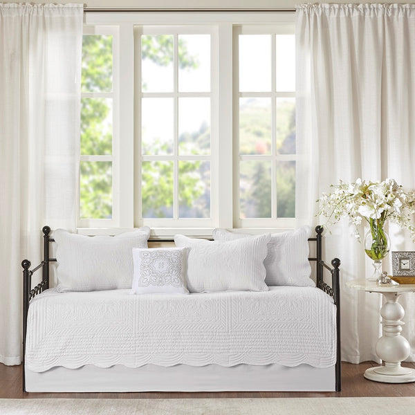 English Elm 6 Piece Reversible Scalloped Edge Daybed Cover Set with Antimicrobial Protection, Quilted Cottage Charm White 17.72 L x 15.35 W x 6.3 H B03597508