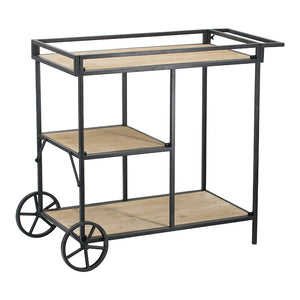 English Elm 32.3x15.7x26.8" Modern Bar Cart with 3 Wooden Tiers, Black Metal Frame & Rear Wheels for Easy Mobility W2078P180762