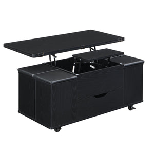 English Elm Christopher Knight Home® - Multi-Functional Lift-Top Coffee Table with Hidden Storage, 4 Stools, Lockable Casters & Desk Space Black N770P309783B