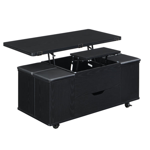 English Elm Christopher Knight Home® - Multi-Functional Lift-Top Coffee Table with Hidden Storage, 4 Stools, Lockable Casters & Desk Space Black N770P309783B