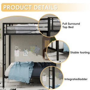 English Elm Multi Square Tube Iron Bunk Bed Full over Full, Black Sturdy Metal Frame, Dual Ladders, Space‑Saving Dorm Solution W1935P360909