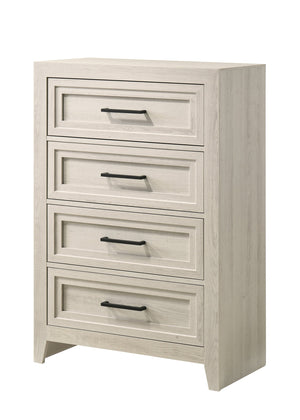 English Elm 1pc Modern 9-Drawer Dresser with Round Knobs, Gunmetal Wood-Pattern Finish, Stylish Bedroom Storage Off White 34 L x 19 W x 50 H B2741P346376
