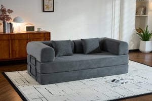 English Elm Convertible Sleeper Sofa Bed with Corduroy Upholstery, 4‑in‑1 Folding Couch Mattress, Space‑Saving Lounge Gray W3434P346243