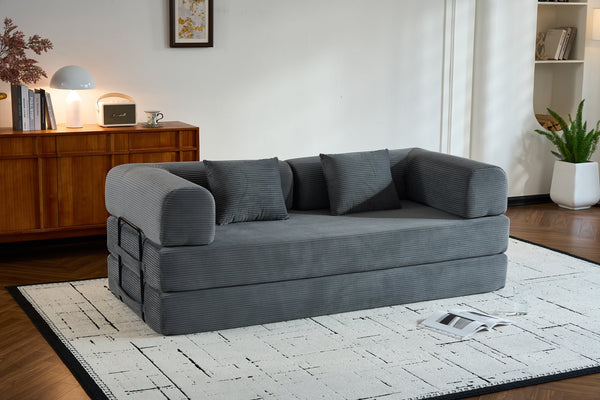 English Elm Convertible Sleeper Sofa Bed with Corduroy Upholstery, 4‑in‑1 Folding Couch Mattress, Space‑Saving Lounge Gray W3434P346243