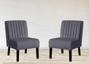 English Elm Reese Mid Century Modern Velvet Accent Chairs Set of 2 — Channel Tufted Comfort with Solid Wood Legs and Luxurious Upholstery Grey B2735P271032