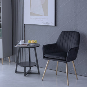 English Elm Velvet Mid-Back Dining Chairs Set of 2 — Luxurious Black Velvet Upholstered Seats with Gold Legs and Removable Cushions W3394P329170