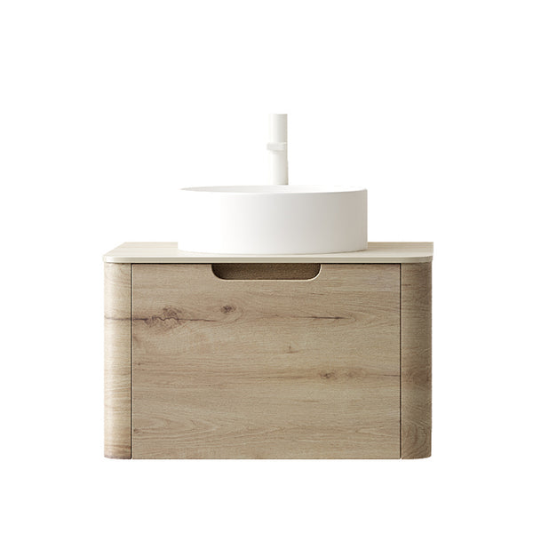 English Elm XAI 24" Wall Mounted Cabinet 7070 Light Woodgrain – One Drawer, Hot-Bend Curved Design, Soft-Close Quiet W2615P330824