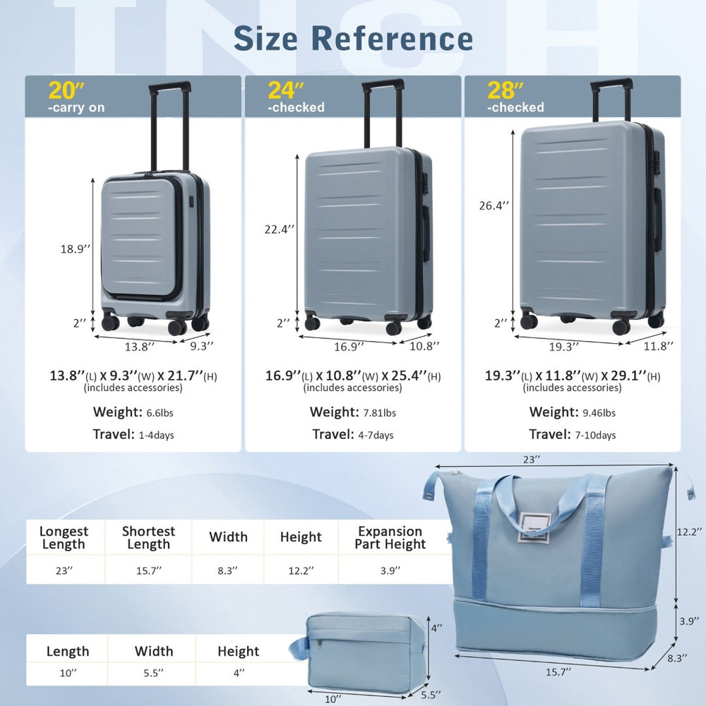 English Elm Luggage 5 Piece Hardside Abs Set with Front Access Carry on and Tsa Spinner Wheels Blue N732P391544C