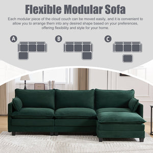 English Elm United We Win Modular Corduroy Sectional with Ottoman Low Profile Living Room Couch Emerald W1568S00257