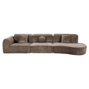 English Elm 140" Curved Sectional Sofa Plush Lamb Wool Upholstery 3 Piece Modular Living Room Set Brown N767P384981R
