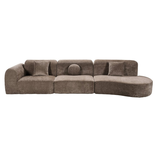 English Elm 140" Curved Sectional Sofa Plush Lamb Wool Upholstery 3 Piece Modular Living Room Set Brown N767P384981R