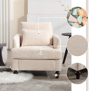 English Elm Wood Frame Armchair Tufted Chenille Lounge Chair with Ergonomic Back & Solid Wood Frame, Cozy Seat Beige W395P151902