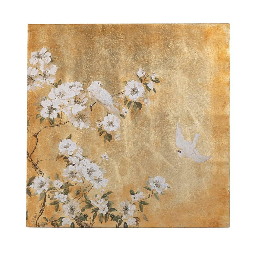 English Elm 38.6x38.6x1.4" Hand-painted Blossom Canvas Art with Textured Gold Acrylic Background W2078P481777