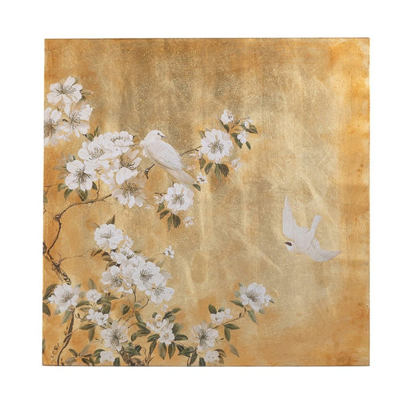 English Elm 38.6x38.6x1.4" Hand-painted Blossom Canvas Art with Textured Gold Acrylic Background W2078P481777