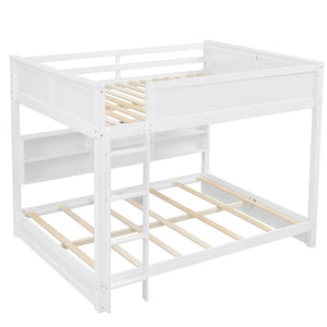 English Elm Queen Over Bunk Bed Solid Pine Cabin Frame with Storage and Usb Charging White GX000399AAK
