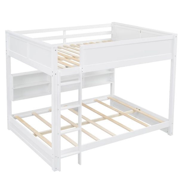 English Elm Queen Over Bunk Bed Solid Pine Cabin Frame with Storage and Usb Charging White GX000399AAK