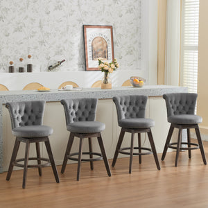 English Elm 26" Velvet Swivel Counter Stools Set of 2 with Tufted Back, Foam Cushion & Solid Wood Legs Gray W1143P362519