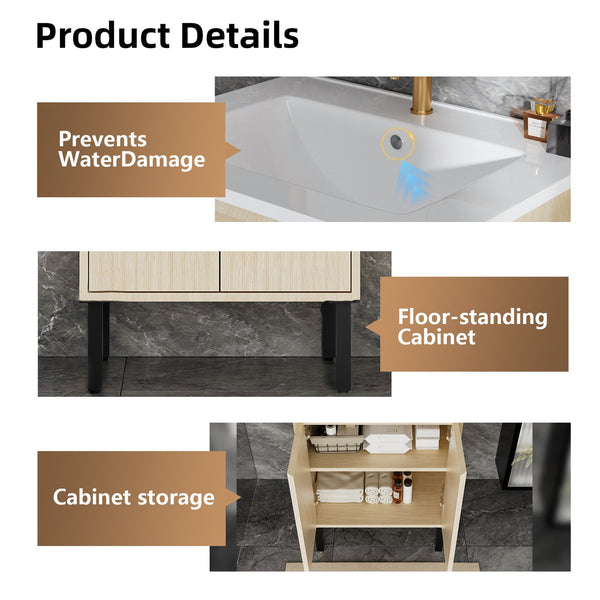 English Elm 30 Inch Bathroom Vanity with Sink — Floor-Standing Stability, Soft-Close Drawers, Ample Storage, Durable Finish Oak 35.47 L x 8.07 W x 21.85 H W3520S00017