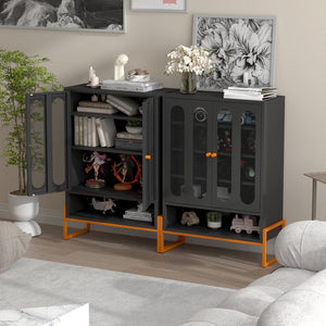 English Elm Modern Entryway Shoe Cabinet with Butterfly Doors Ventilated Shelves Steel Handle W1247P257580