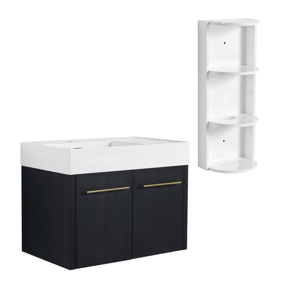 English Elm 30 Inch Wall-Mounted Bathroom Vanity Set With Left Basin Sink, Storage Rack & Modern Design W999S00368