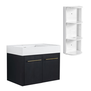 English Elm 30 Inch Wall-Mounted Bathroom Vanity Set With Left Basin Sink, Storage Rack & Modern Design W999S00368