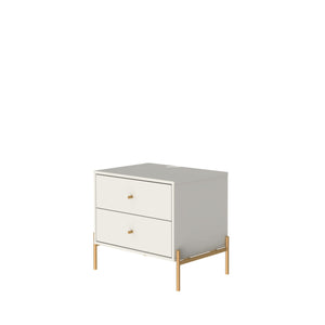 English Elm Jasper 25" Nightstand with Two Full-Extension Drawers, Gold Accents & Sleek Brushed Steel Legs Off White B365P398532