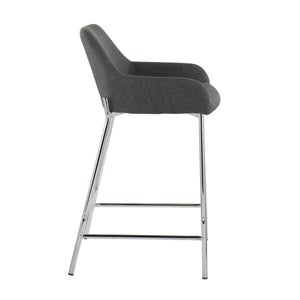 English Elm Daniella Modern Counter Stool Set Of 2 - Charcoal Upholstered Seat With Chrome Frame For Style & Comfort B202S00048