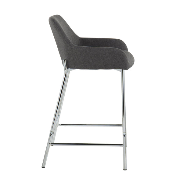 English Elm Daniella Modern Counter Stool Set Of 2 - Charcoal Upholstered Seat With Chrome Frame For Style & Comfort B202S00048
